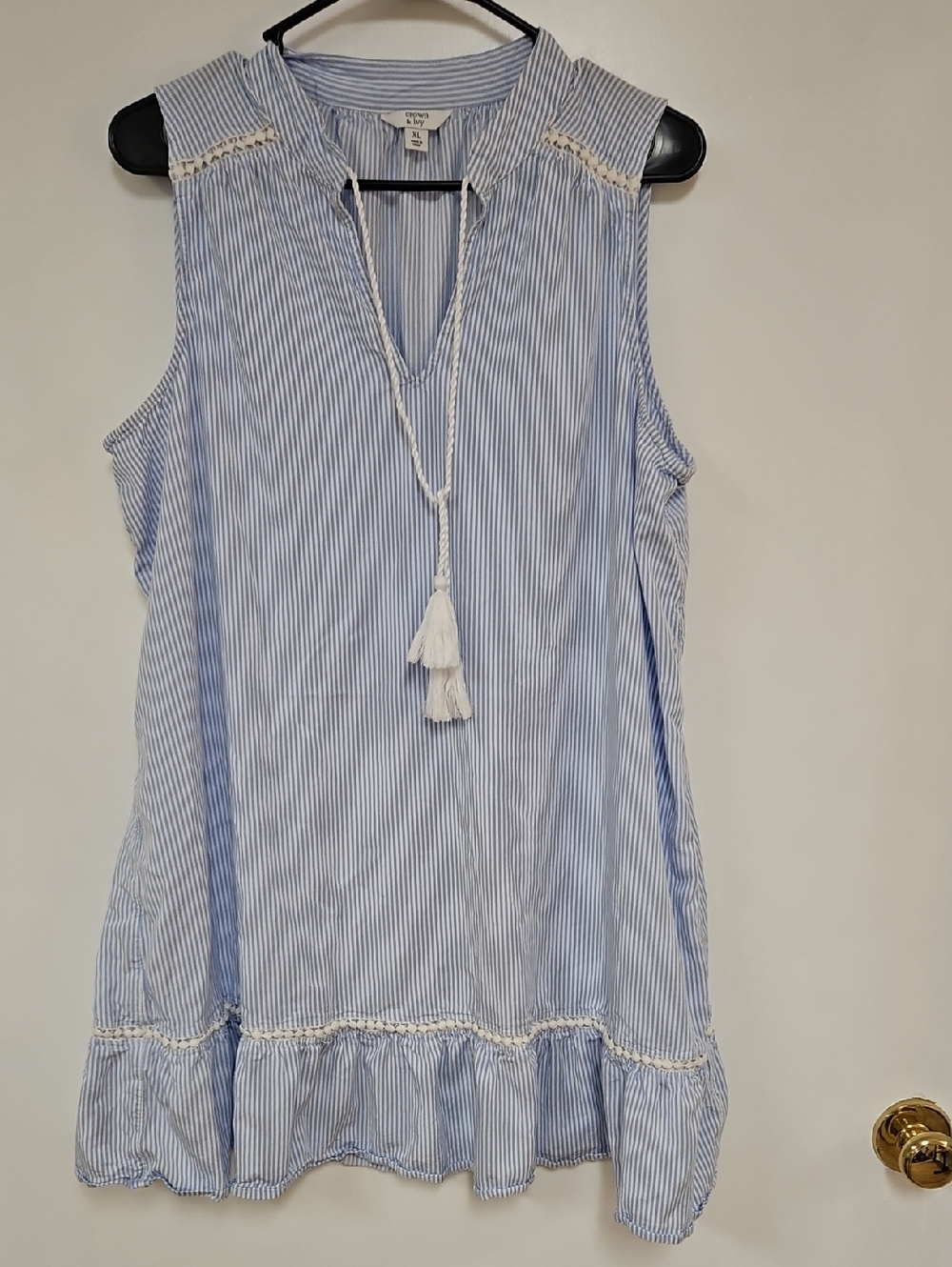 crown & ivy Blue and White Striped Sleeveless Midi Dress